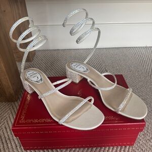 René Caovilla Elegant Silver Strappy Sandals Size 38.5
